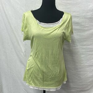 Laundry by Shelli Segal, layered tee, decorative rhinestones on shoulder, Large